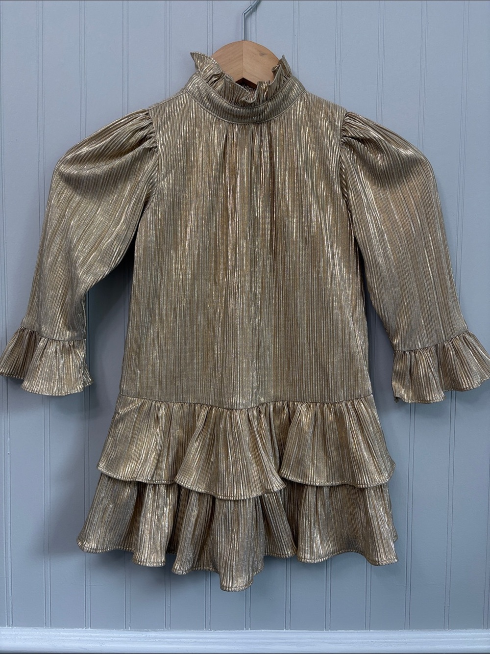 Janie and Jack Metallic Gold Ruffle Long Sleeve Dress Girls Size 4